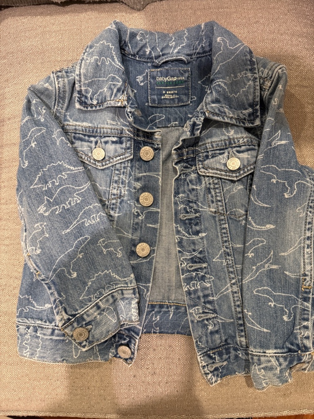 GAP Kids Blue Denim Jacket with White Dinosaur Outline